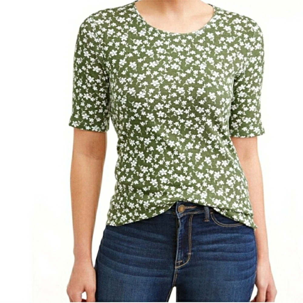 Time and Tru 100% Cotton Floral Scoop Neck Top New